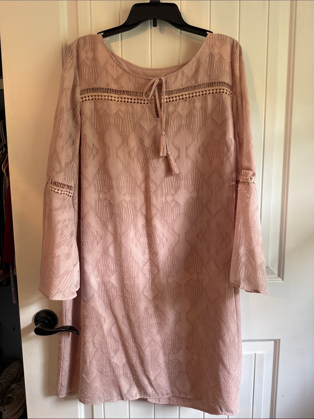 LOFT Blush Pink Lace-Trim Long Sleeve Tunic Dress